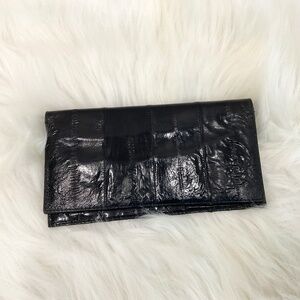 Black Eel Vintage Cheque Book/Wallet With ID Window/Pen/Stylus Holder Slot